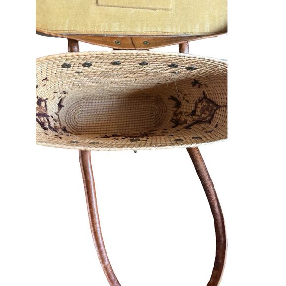 1960s Vintage Woven Straw Leather Floral Handbag Tote Purse Collectible Bag - Picture 6 of 11